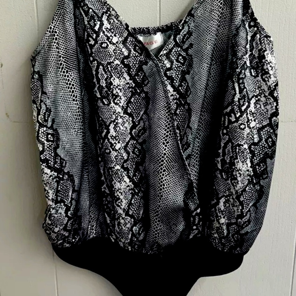 Rampage Tank Top Bodysuit. Black Snakeskin Look. Crossover Front. Size Med.  NWT